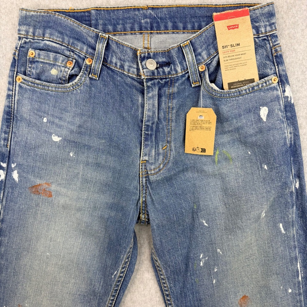 NWT Levis 511 Slim Fit Jeans Mens 30x32 Paint Splatter Distressed 04511-5534 - Picture 9 of 10